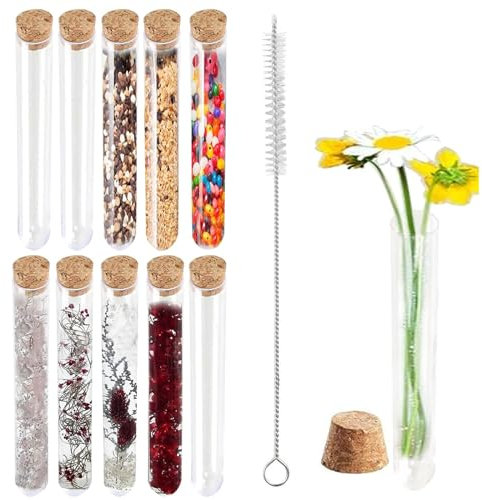 Reagenzglas,10Stück Reagenzglas mit Korken,Reagenzgläser Kunststoff Transparent,Reagenzglas Kunststoff,Reagenzgläser für Blumen,Reagenzglas Vase,Reagenzröhrchen Plastik,für Blumen,Liquids,Spices,DIY