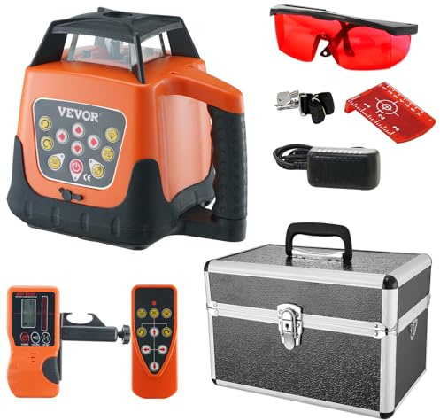 VEVOR Rotary Laser Level 1650ft,360 Degree Self Leveling Red Cross Line Laser,5 Rotation Speeds&4 Scanning Angles Adjustment,IP66 Waterproof Remote Control Manual Self-leveling Mode,Battery Included