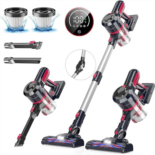 bestyks Staubsauger Kabellos, Akku Staubsauger 30 kPa Einstellbare Saugleistung, mit Auto-Set, Fugendüse Leichter Anti-Tangle Staubsauger Stielstaubsauger für Hartböden Teppich Tierhaare