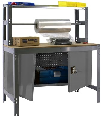 SimonRack Werkbank Werkstattwerkzeug, Gewicht 600 kg, 1445 x 1210 x 760 mm, Arbeitstisch, Werkzeughalter, Gris/Madera - BT4