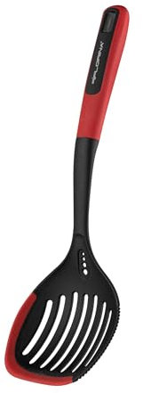 FLORINA Espumaderas de Cocina (33,5 cm) | Espumadera Silicona MARS con Mango de Soft-Touch Antideslizante | Anilla para Colgar | Resistente al Calor | Aptó para Lavavajillas | Rojo-Negro