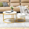 okwish Couchtisch 2er Set Satztisch Rund Beistelltisch Kaffeetisch Wohnzimmertisch Sofatisch aus Schiefer Weiß und Gold