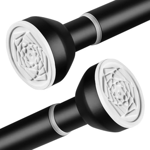 Shower Curtain Rail 125-205cm Stainless Steel Shower Curtain Rod Tension Rod for Curtains Extendable Curtain Poles for Bathroom Bedroom Window Closet Kitchen Wardrobe, Black