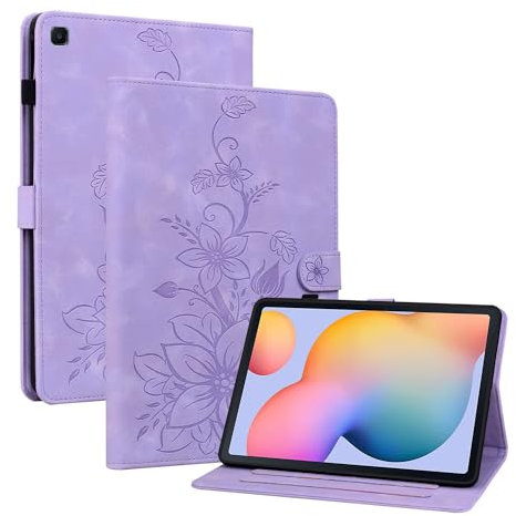 Rosbtib Custodia Samsung Galaxy Tab S6 Lite 2024/2022/2020 SM-P610/ P613/ P615/ P619/ P625/ P627, Folio Pieghevole Cover con Slot per schede Chiusura Magnetica Cover, Gigli porpora