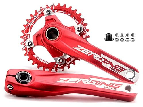 170 mm Fahrrad-Kurbelgarnitur, 32 Zähne/34 Zähne/36 Zähne/38 Zähne, hohles integriertes Kurbelarm-Set, 104 BCD, rundes Single-Speed-Kettenblatt, Kurbelgarnitur für 8–12 Geschwindigkeiten (rot, 34