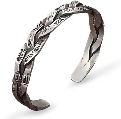 KF-Premium Silver Plated Men's Bracelet - Handmade Twisted Cuff Bracelet - Adjustable Vintage Open Thai Bangle - Luxury Jewellery Gift for Men - Ideal for Birthday, Anniversary & Valentines