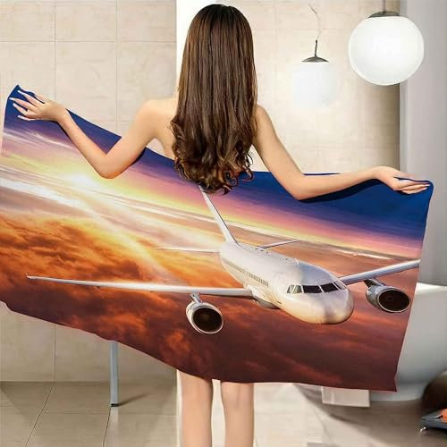 Latwerio Strandtuch Flugzeug, 3D Handtuch Flugzeug Badetücher, Absorbierendem Strandtuch Mikrofaser Weich Badetuch für Camping Fitnessstudio Reise Strandhandtuch 70x150 cm s5354