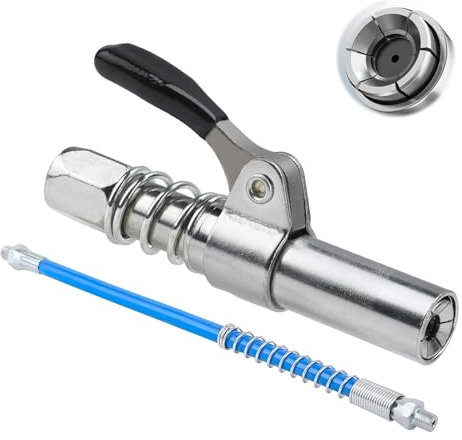 Grease Gun Coupler Single Handle Gear Oil Nozzle with 30cm Hose Quick Release High Pressure Grease Gun Coupler Adapter Heavy Duty for All All Standard Automotive Grease Guns Stainless Steel