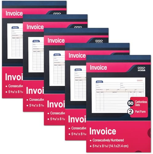 XKDOUS 5 Pack Invoice Books, 2-Part Carbonless Receipt Books