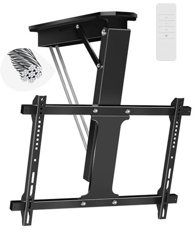Soporte eléctrico para TV de techo abatible con control remoto, motorizado, abatible, ajustable, VESA para televisores planos y curvos de 32 a 70 pulgadas, soporte de techo para cenador al aire libre,