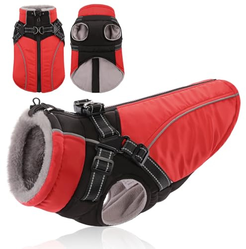 KONVINIT Hundemantel Winter Warm mit Geschirr Reflektierende Winterjacke xs | Wasserdichter Hundemantel mit integriertem Geschirr, Fleece-Innenfutter hält warm, reflektierende Streifen für Sicherheit