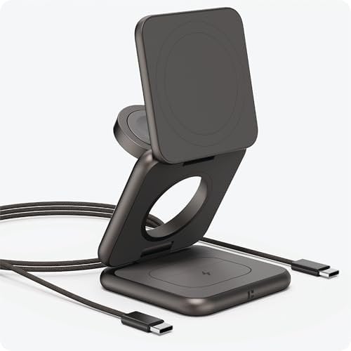 𝗛𝗜𝗥𝗢𝗧𝗢 3 in 1 Wireless Charging Station for iPhone Magnetic Portable, Foldable Fast Wireless Charger Stand for iPhone 16/15/14/13/12, AirPods Pro 4 3 2 Apple Watch