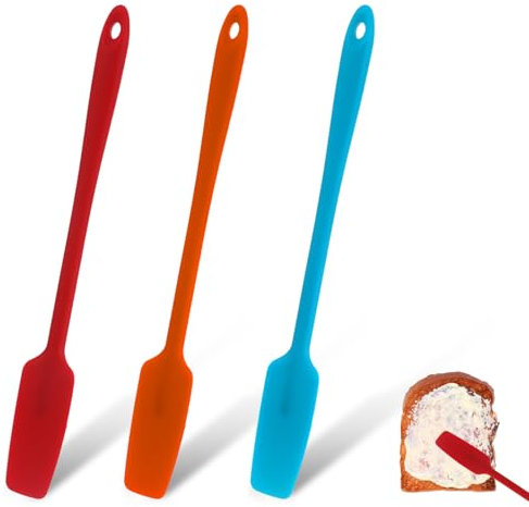 Bewudy 3 Stück Teigschaber Silikon, Klein Spatel Lange Griff Hitzebeständige Spatel zum Kochen, Silikon küchenhelfer Silikonspachtel für Kochen Backen Rühren (28 cm)