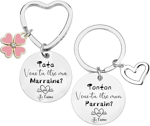 Lumengqi Cadeau Parrain Marraine bapteme Parrain Marraine Porte Clé Annonce Parrain Marraine Cadeaux, Porte Clef Porte-clés comme Cadeau Baptême pour Parrain Marraine Demande (Parrain Marraine)