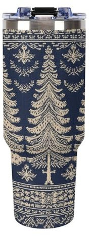 Isolierte Wasserflasche, 1,2 l, Edelstahl, Reisebecher, Weihnachtsbaum-Muster, große Kapazität, Autobecher für Auto, Zuhause, Büro, Geschenke