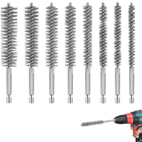 8 PCS Stainless Steel Wire brush for drill Small Wire Brush and Cleaning Brushes Set Cleaning Steel Brush Hex Shank Handle for Power Drill Cleaning Rust and Removing Paint