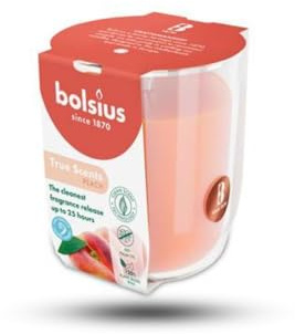 Bolsius Pfirsich-Duftkerze im Tumbler – vegan, natürlich & rein Duftextrakt – Palmölfrei – 25 Stunden Brenndauer – Pfirsich – 80 mm/73 mm