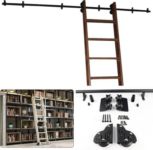 Hardware-Kit für Schiebeleitern für Bibliotheken | Schiebeleiter aus rundem Rohr aus Karbonstahl | Rollendes Gleitschienensystem, robuste interne Schiebeleiter aus Holz für Scheune
