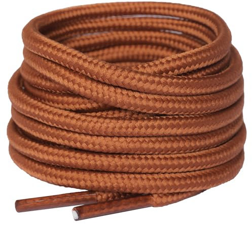 Olukssck 2 Pares Cordones Redondos para Botas, Cordones Duraderos para Botas de Senderismo y Calzado de Seguridad - 4 mm Diámetro, Dorada Marrón, 180cm
