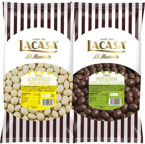 Lacasa Mi momento Pack 2 kg: deliciosas bolas de Almendra con chocolate Blanco y Pistachos con chocolate Leche