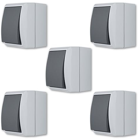REV AquaForm SPARSET - 5x Kreuzschalter, Feuchtraum IP44, Aufputz, grau