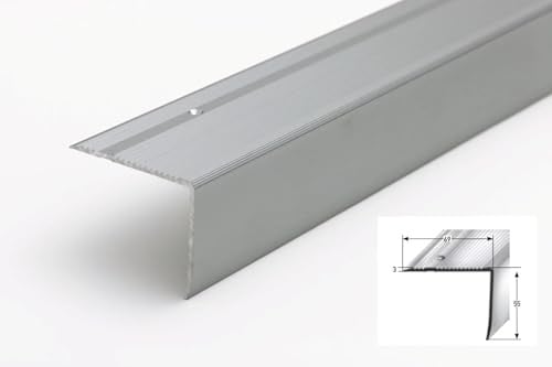 High Tread & Riser Stair Nosing Anti-Slip Aluminium Trim 1M – 30Mm 40Mm 50Mm 69Mm Width Edge Step Cover Silver Finish TMW Profiles SN (SN 339 55X69)
