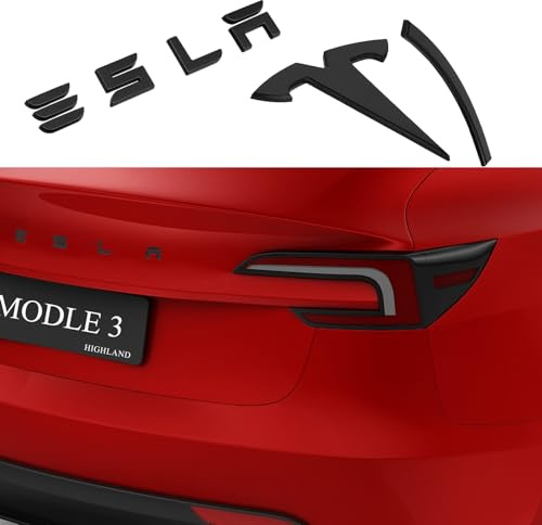 2026 Emblem Covers for Tesla Model 3 Highland Accessories 2025 2024 Front and Rear Logo Caps No Removal Badge ABS Sticker 2 Pack Black (Matte Black, Model 3 Highland 2024+)
