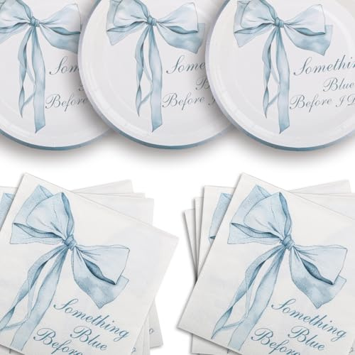 Something Blue Before I Do Bridal Shower Party Disposable Set,20 Pieces 7 inches Cake Dessert Plates and 20 Pieces 5 inches Cocktail Napkins for Bathroom Bridal Shower Bachelorette Party Decorations