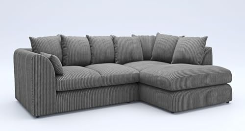 New Fabric Corner Sofa Firm | Soft Jumbo Cord 3-4 Seater Corner Sofa Left/Right Hand Facing) (Charcoal Grey, Right Hand Facing)