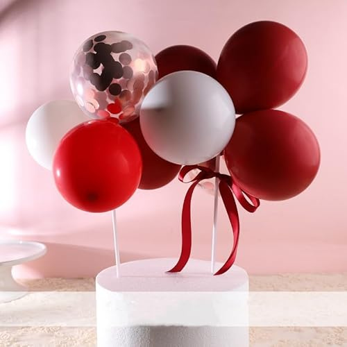 GELIMY Red Cloud Cake Topper - 5 Inch 9pcs Confetti Mini Balloon Garland Cupcake Topper for Birthday Cake Decorations Wedding Party Supplies, Photo Backdrop Accessories (RED)
