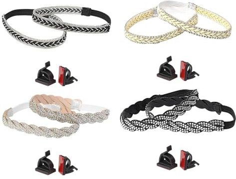 Generico Fersenriemen – 2 abnehmbare Schuhriemen | verschiedene Stile für Damen | 24 cm / 9,45 Zoll Bungee-Gürtel mit Schinken, mehrfarbig, Diamond Silver intrecciato