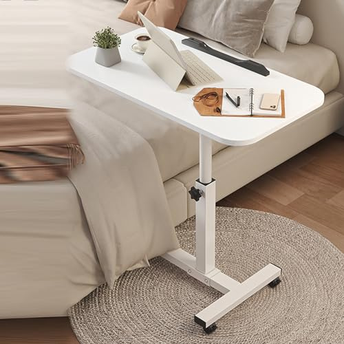 Höhenverstellbarer Rolltisch mit Rollen, neigbares Tablett, Schreibtisch für Laptop, Sofa, Beistelltisch mit einzelnen Trennwänden, weiße Beine (Farbe: Bianco)