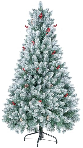 Hengsong Künstlicher Weihnachtsbaum 160cm Künstlich,PVC,Plastik Weihnachtsbaum mit 800 Zweige,Tannenbaum Künstlich,Unecht,Christbaum für Weihnachtsdeko,Rot&Grün&Weiß