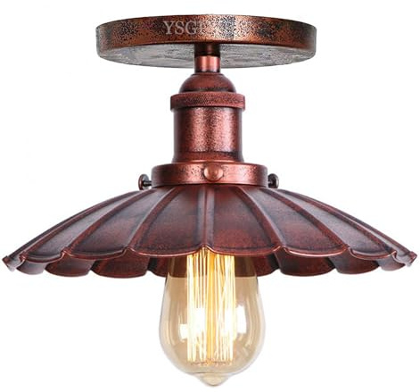 YSGUYILT Vintage Regenschirm Deckenleuchte, Retro Industrielle Metal Deckenlampe E27 für Küche Loft Wohnzimmer Eingang Rostfarbe 24 cm