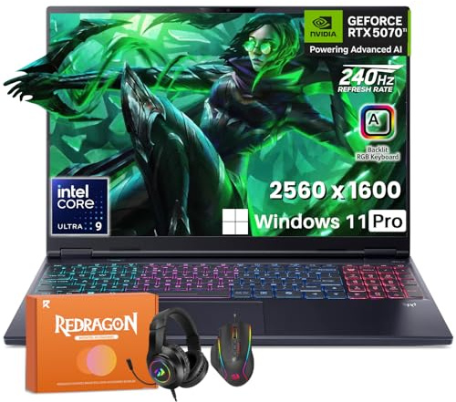 acer Predator Helios Neo 16S AI Gaming Laptop 2025, NVIDIA RTX 5070 Ti, 16 2.5K 240Hz 500 Nits Display, Intel Ultra 9 275HX, RGB Backlit KB, 64GB DDR5, 1TB SSD, Thunderbolt, Win 11 Pro, Accessories