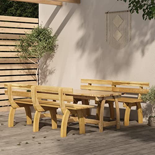 YuuSsea 3-TLG. Garten-Essgruppe Kiefernholz Imprägniert, 160x74x75 cm Tisch, 2 Bänke, Robustes Outdoor Möbelset für Terrasse, Garten, Balkon