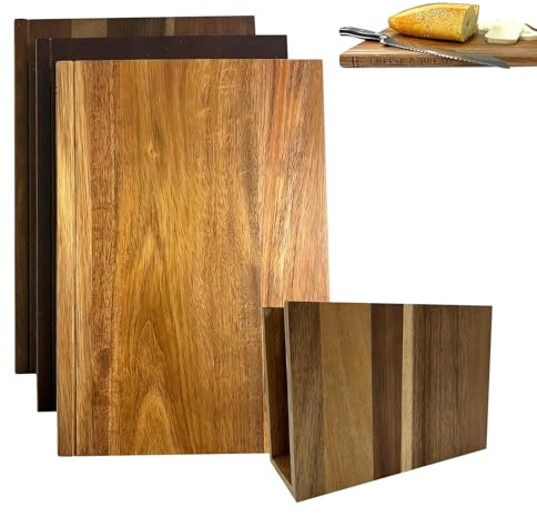 TQEBWUS Set di 3 taglieri da cucina con supporto, tagliere in legno massiccio, a forma di libro, con supporto in legno, taglierino da cucina per formaggio, pane e carne