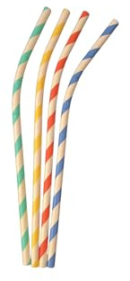 Lot de 1000 Pailles en Papier Flexibles & Colorées 20 cm x 6 mm – Paille Pliable (Ne ramollit pas : 3 Couches) – Biodégradable – Blanc avec Motifs Jaune, Vert, Bleu, Rouge