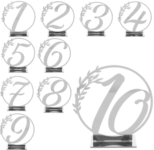 COOLHIYA 10 Letreros Decorativos de Mesa de Acrílico Plata para Bodas y Aniversarios Diseño Delicado y Elegante, Suministro para Decoración y Numeración