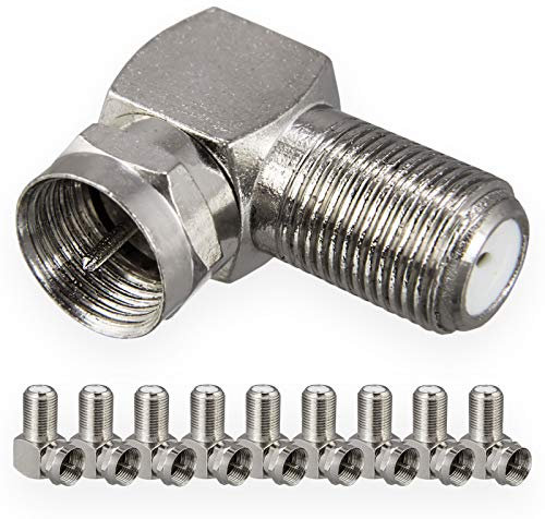 HB-DIGITAL 10x Winkel-Adapter für SAT Anlagen F-Stecker (SAT, männlich) auf F-Buchse (SAT, weiblich) rechtwinklig Ecke Steckverbinder 90° Grad F-Winkeladapter