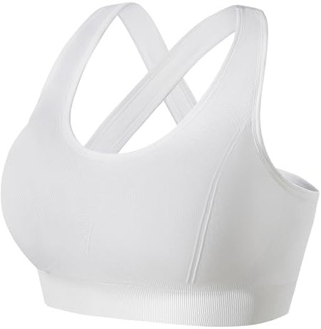 FITTIN Racerback Sports Bra for Women- Padded Seamless Activewear Bras for Yoga Gym Workout Fitness White