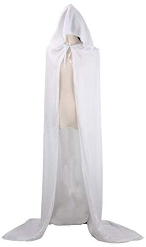CHSYOO white hooded cloak long cape with hood robe for Halloween costume party witch devil vampire cosplay fancy dress