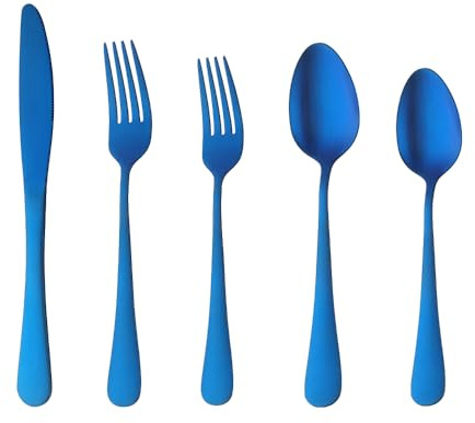 Buyer Star Couverts 20 pièces de vaisselle bleues Ustensiles pour 4 personnes Couverts bleus