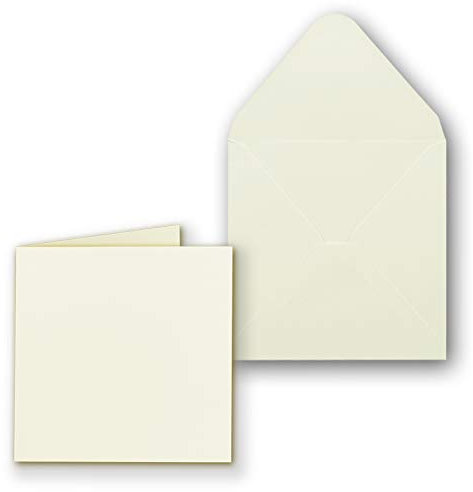 25x Quadratisches Faltkartenset inkl. Briefumschlägen 14 x 14 cm blanko in Creme - ideal zum Selbstgestalten & Kreieren