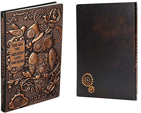 XUAN Hardcover Notizbuch A5 Liniert, Vintage, PU Leder, Schönes, Handgefertigt, Ruled, 200 Seiten Notizheft Tagebuch Notizblock Journal Notebook Geschenk für Kinder Männer Frauen Auto 3D EULE Kupfer
