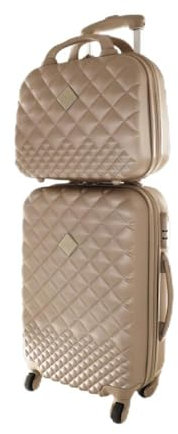 Camomilla Gepäck-Set, Koffer-Set, Handgepäck (40 l) + Kosmetikkoffer (15 l), Hartschalen, 360° drehbare Rollen, 3-stelliges Zahlenschloss, Farbe Gold