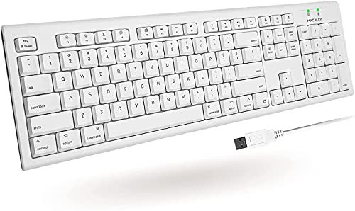 Macally Full-Size USB Wired Keyboard for Mac Mini/Pro, iMac Desktop Computer, MacBook Pro/Air Desktop w/ 16 Compatible Apple Shortcuts, Extended with Number Keypad, Rubber Domed Keycaps - Spill Proof