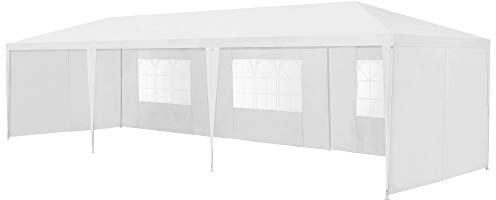 casa.pro Pavillon Wedau Gartenpavillon 900 x 300 x 255 cm verschließbar Partyzelt Stahlrahmen Camping Pavilon stabil Festivalzelt wasserdicht Weiß