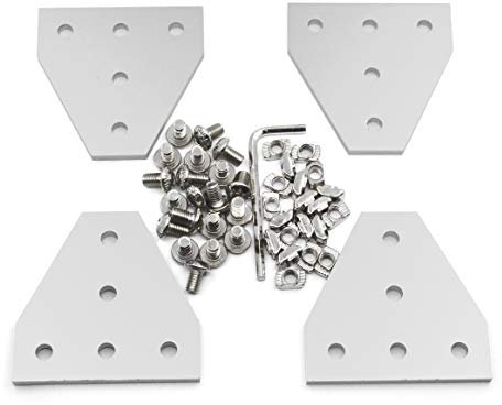 Befenybay 4PCS Eckhalterungsplatte mit 20PCS M5-Schrauben und 20PCS M5 T-Muttern, 5-Loch-T-Stück Außenverbindungsplatte für Aluminiumprofil-3D-Druckerrahmen der Serie 2020 (Silber T-4 mit Schraube)