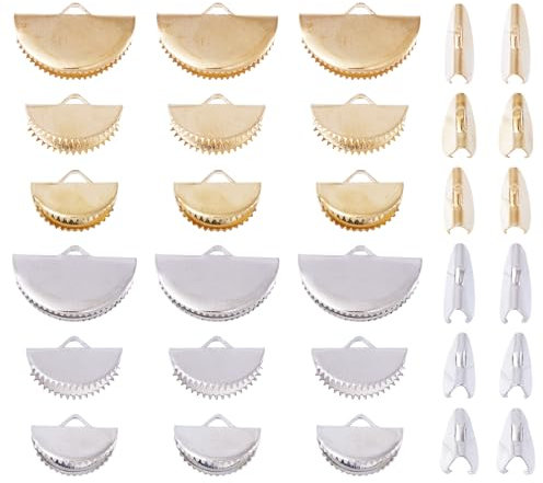 PandaHall 120pcs/Box Ribbon Crimp Ends Half Round Iron Ribbon End Clamps for Jewelry Making